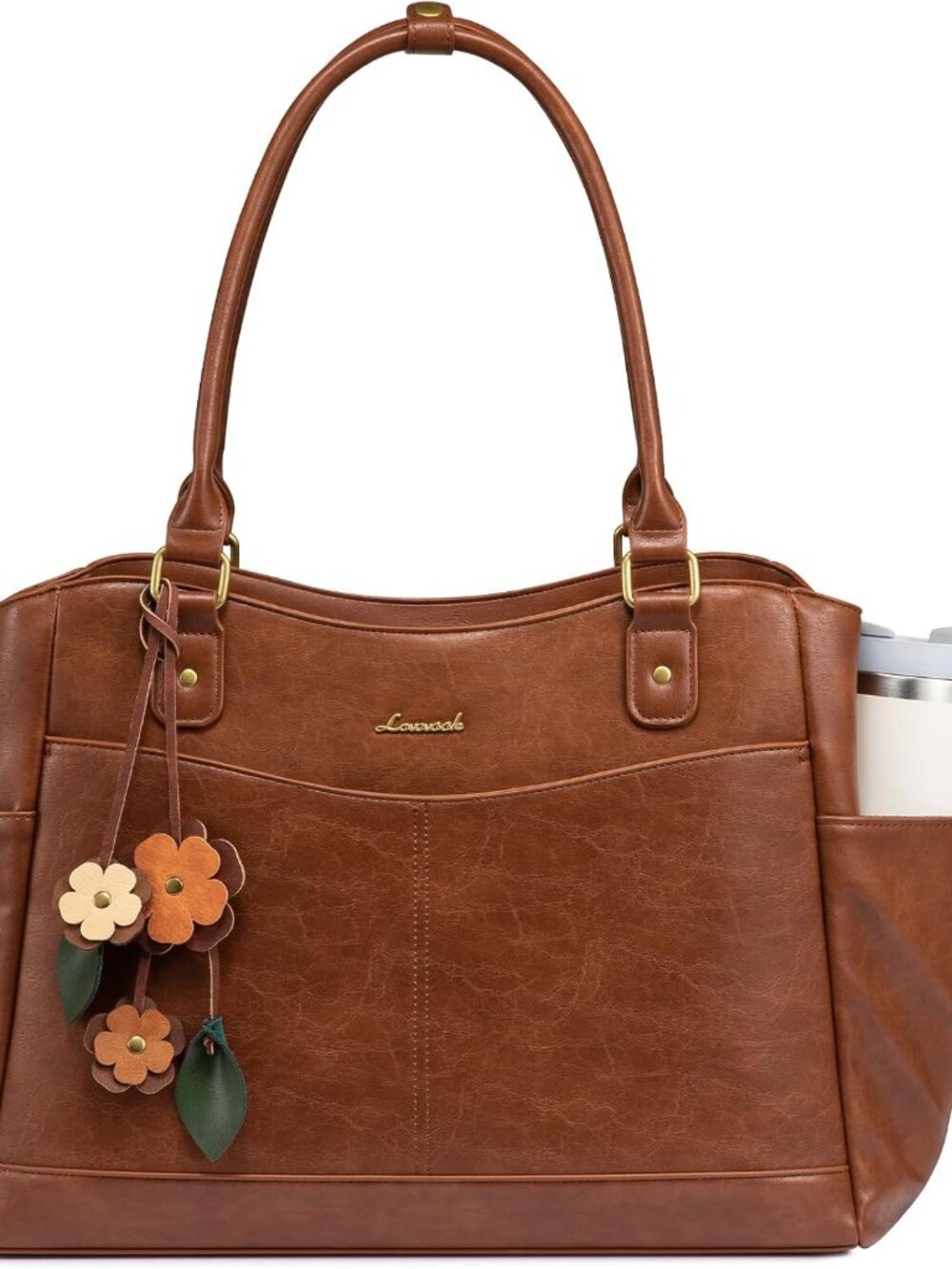 Laptop Bag for Women, Vintage Work Tote, Teacher Bag with Pendant | Fits 15.6 In